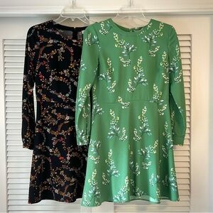 Two Loft A-line flutter dresses. Above knee. Long sleeve. Sz 4P. Both included.